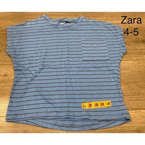 NWOT Zara boys sz 4-5 blue striped boxy pocket short sleeve shirt